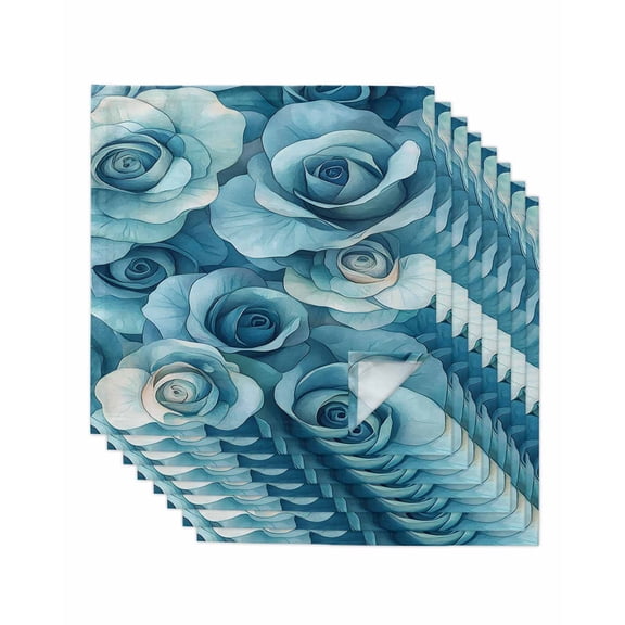 nqOlkjepod Spring Rose Cloth Napkins Set of 8 Reusable Dinner Napkins, Farmhouse Pastel Blue Flower Floral Modern Cocktail Napkin Washable Table Napkins for Wedding/Holiday Party/Baby Shower 20"x20"
