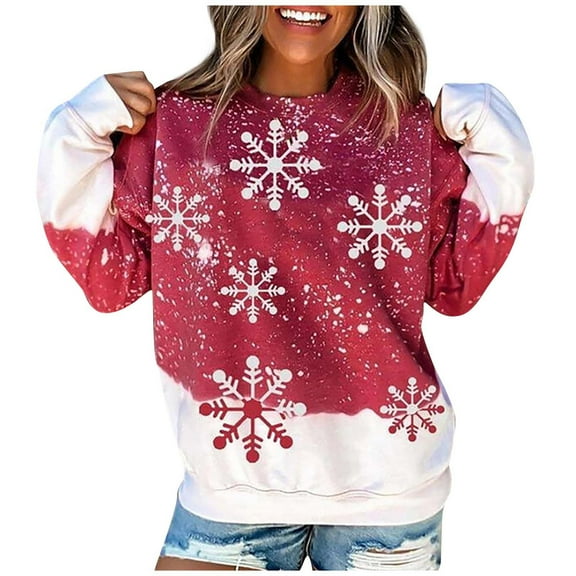 Aoochasliy Ladies Tops Long Sleeve Clearance Round Neck Christmas Sweatshirt Tops Blouse Pullover