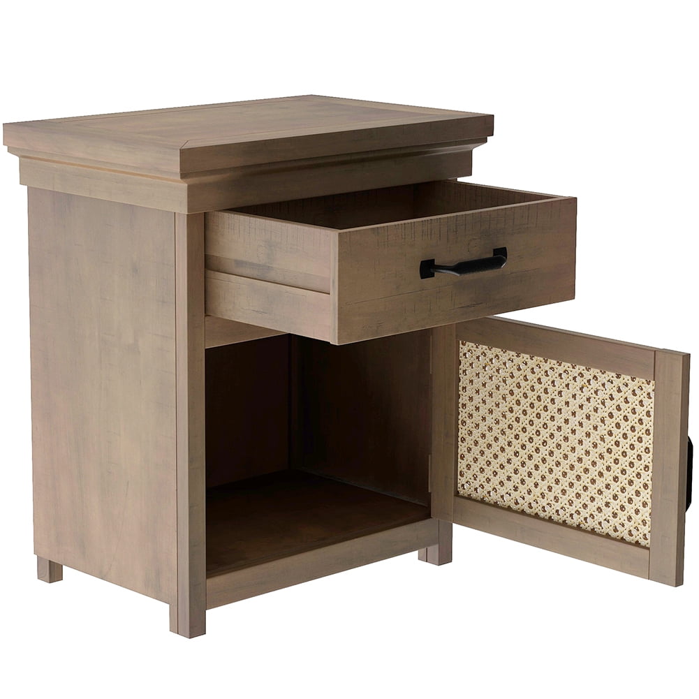 Private Jungle Rustic Nightstand with Drawer and Rattan Design Cabinet,Modern Wooden Bedside Table End Table for Living Room and Bedrooms,Natural Private Jungle Rustic Nightstand with Drawer and Rattan Design Cabinet,Modern Wooden Bedside Table End Table for Living Room and Bedrooms,Natural