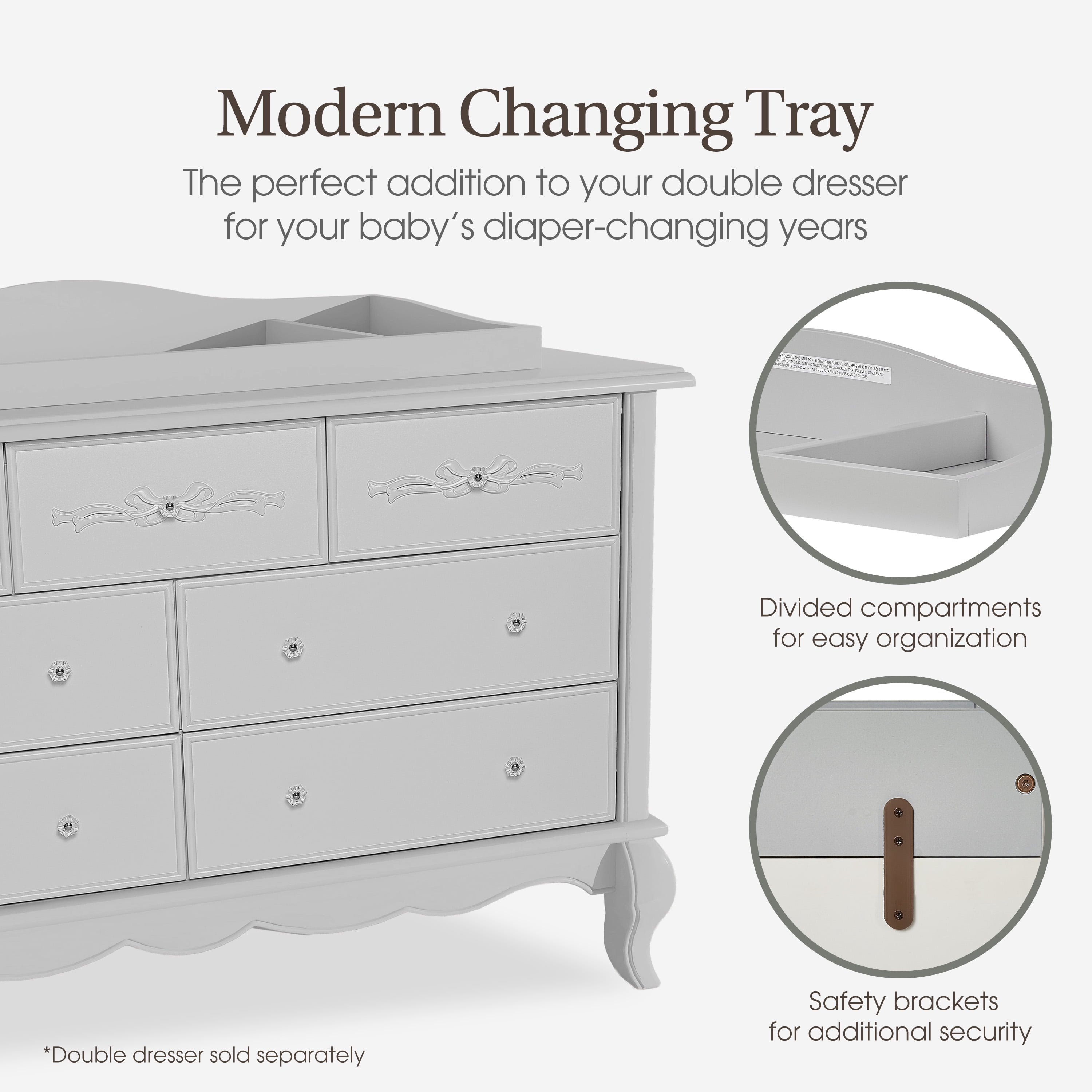 Evolur Changing Tray in Akoya Grey Pearl, Space Saver
