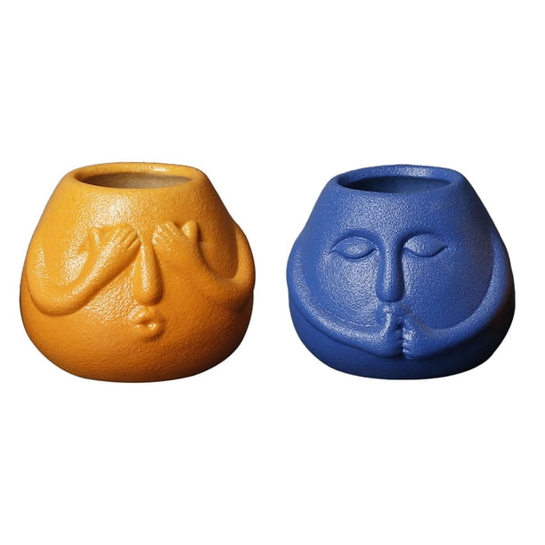 Macetas suculentas bonitas, macetas divertidas de cerámica moderna, decoración de estantería con soporte for TV, 2 uds.