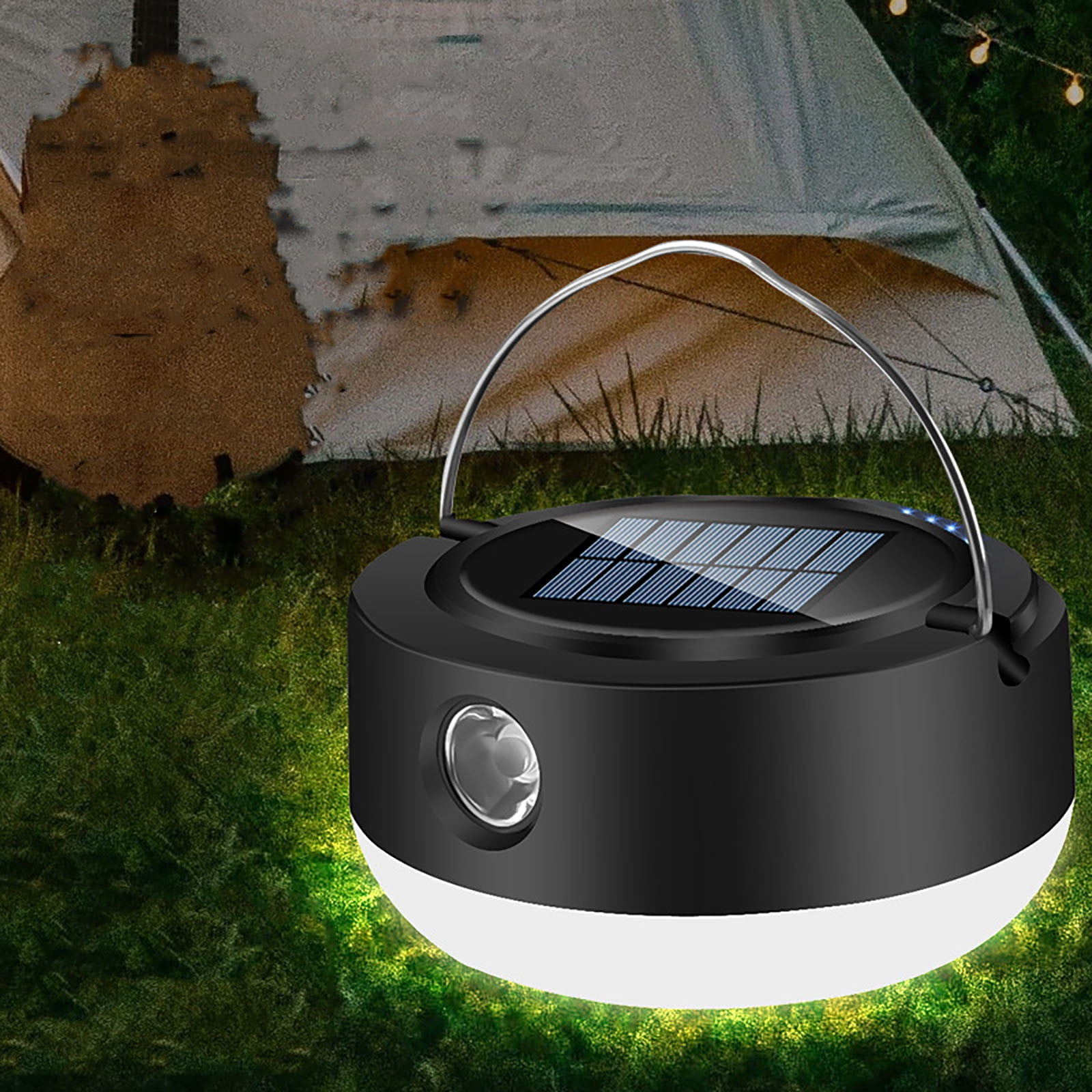 IMossad LED Super Bright Solar Rechargeable Bubble Light, Outdoor Camping Tent Light with Power Display and USB Charger, 4 Modes for Soft Warm Illumination