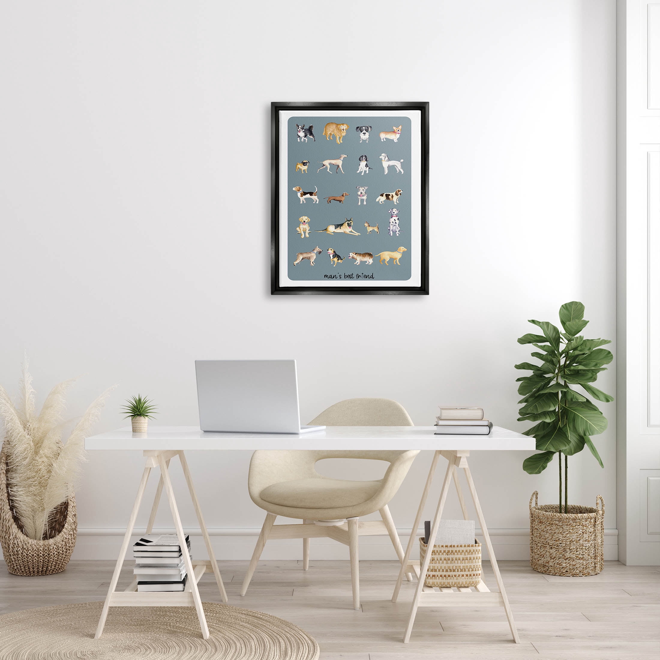 Man's Best Friend Dog Breeds Animals & Insects Graphic Art Jet Black Framed Art Print Wall Art
