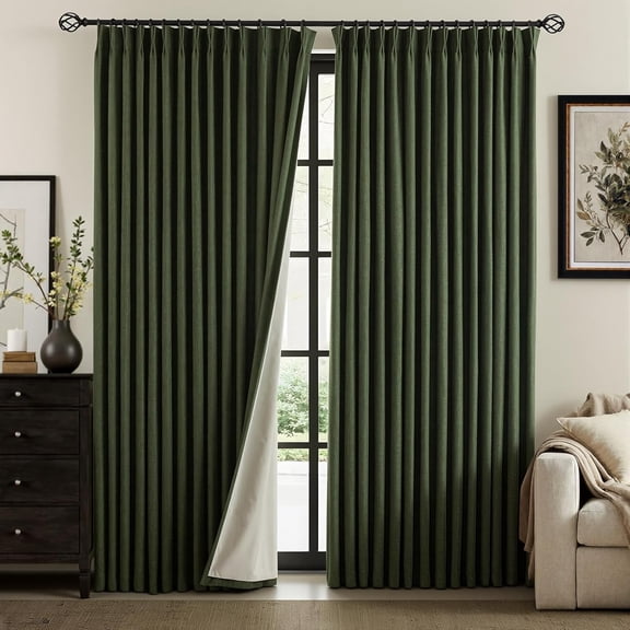 Nalqet Linen Pinch Pleated Full Blackout Curtains for Bedroom - 2 Pages Black Out Olive Green Curtains 84 Inch Long 2 Panel for Living Room Darkening Thermal Window Curtain Drapes with 16pc Hooks