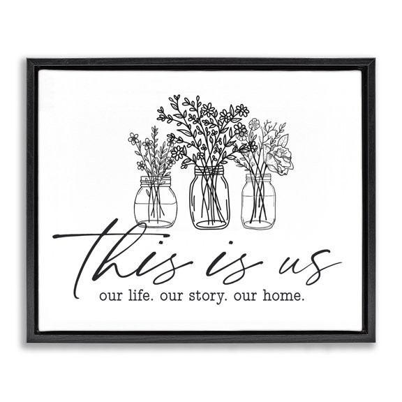 Stupell Industries Shabby Chic This Is Us Family Cottage Florals Herbs Bouquet Black Floating Frame Canvas Art, 21 x 17, by Lettered and Lined