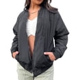 thumbnail image 1 of Chaqueta Para Mujer Zip Up Bomber Color SóLido Manga Larga Chaqueta Streetwear XBTCLXEBCO Negro;L, 1 of 6