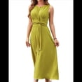 thumbnail image 1 of Vestido Midi Informal de Verano Sin Mangas para Mujer, Ajustado, con Lazo en la Cintura, , para Vacaciones, 2025 Amarillo M, 1 of 10