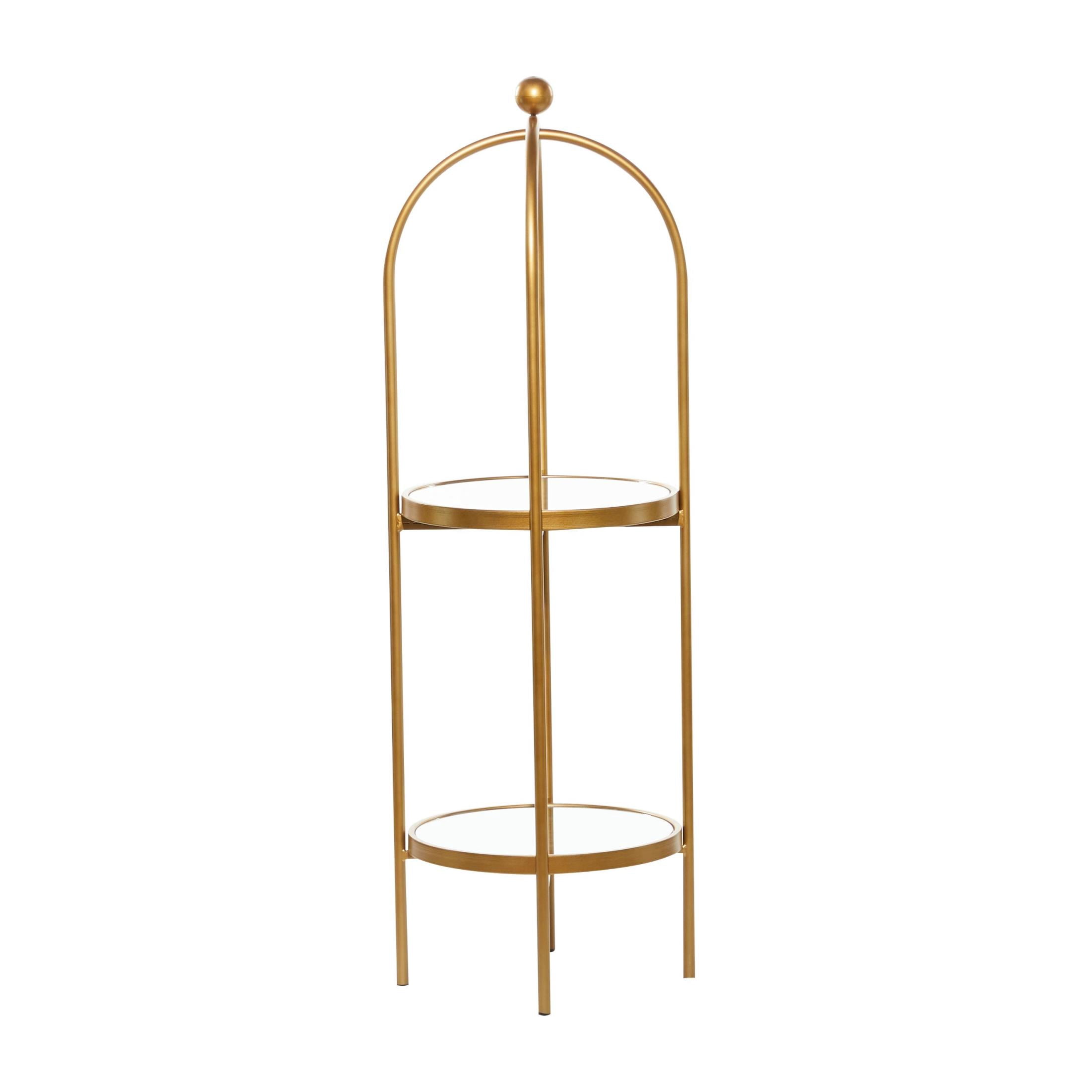 DecMode 16" x 46" Gold Metal 2-Tier Shelving Unit with Mirror Shelves, 1-Piece