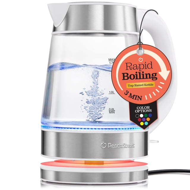Speed-Boil Water Electric Kettle, 1.7L 1500W, Coffee & Tea Kettle Borosilicate Glass, Water Boiler, Auto Shut-Off, Cool Touch Handle, Base Detachable