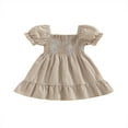 thumbnail image 1 of Robe d'Été Décontractée pour Tout-Petites Filles, Robe à Manches Courtes Bouffantes, Robe Trapèze, Robe de Fête à Carreaux, Kaki, 2-3 Ans, 1 of 8