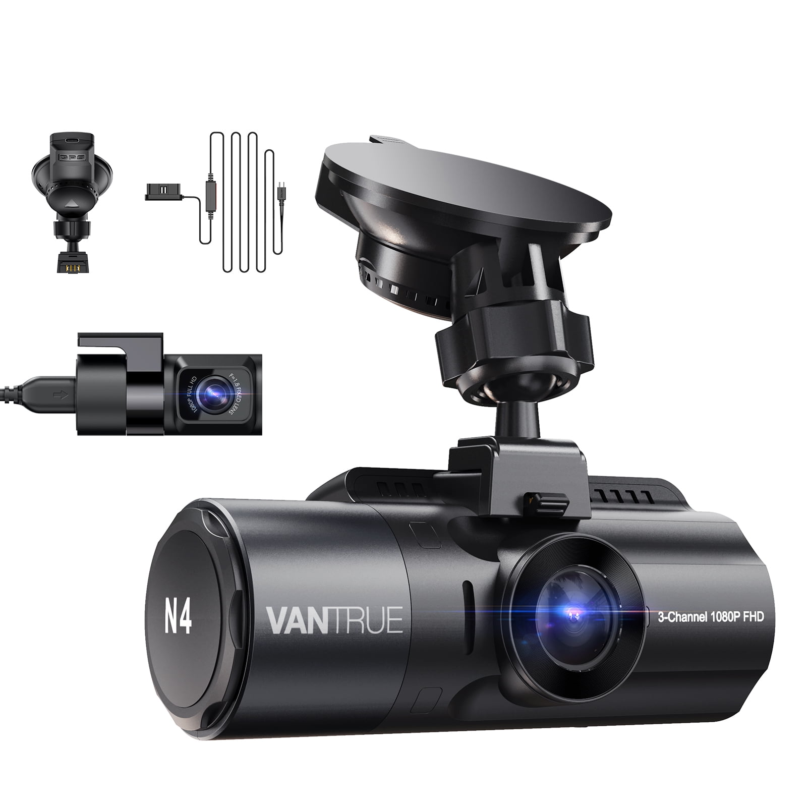 Habitat Geweldig Petulance GPS Mount & OBD Hardwire cable included) Vantrue 3 Channel 4K Dash Cam,  4K+1080P Front and Rear, 4K+1080P Front and Cabin, 1440P+1080P+1080P 3 Way  Triple Car Camera, 24 Hour Parking Mode (N4W) -