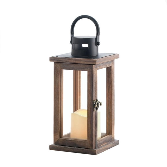 Farol tipo vela Zingz & Thingz Lodge, 27 cm de alto, madera, con LED