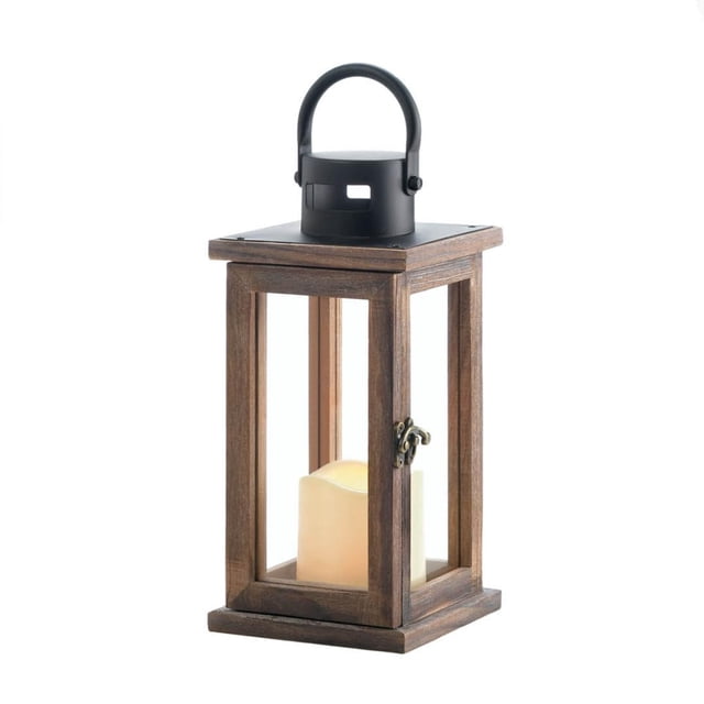 Farol tipo vela Zingz & Thingz Lodge, 27 cm de alto, madera, con LED