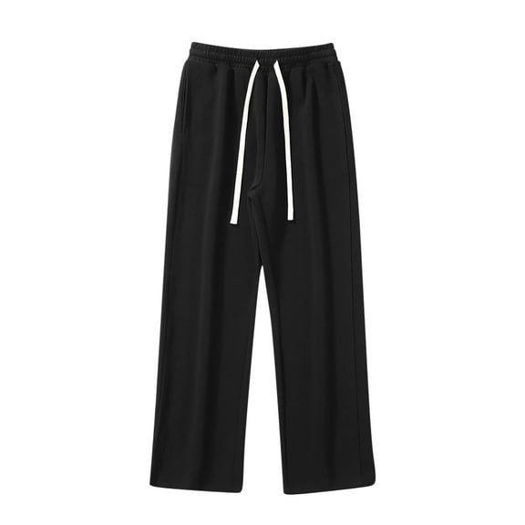 Qgtaibl Men's Cotton Sweatpants Drawstring Elastic Waist Straight Leg Trousers Big and Tall Open Bottom Athletic Pants with Pockets Black (Mens L)