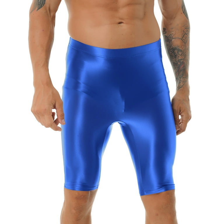 iiniim Men\'s Dry Fit Running Tight Pants Compression Short Sport Leggings Shiny Glossy Spandex Seamless