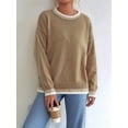 thumbnail image 3 of Womens Oversized Sweaters Crewneck Color Block Winter Sweater Lantern Sleeve Side Slit Knit Pullover Tops Khaki S, 3 of 8