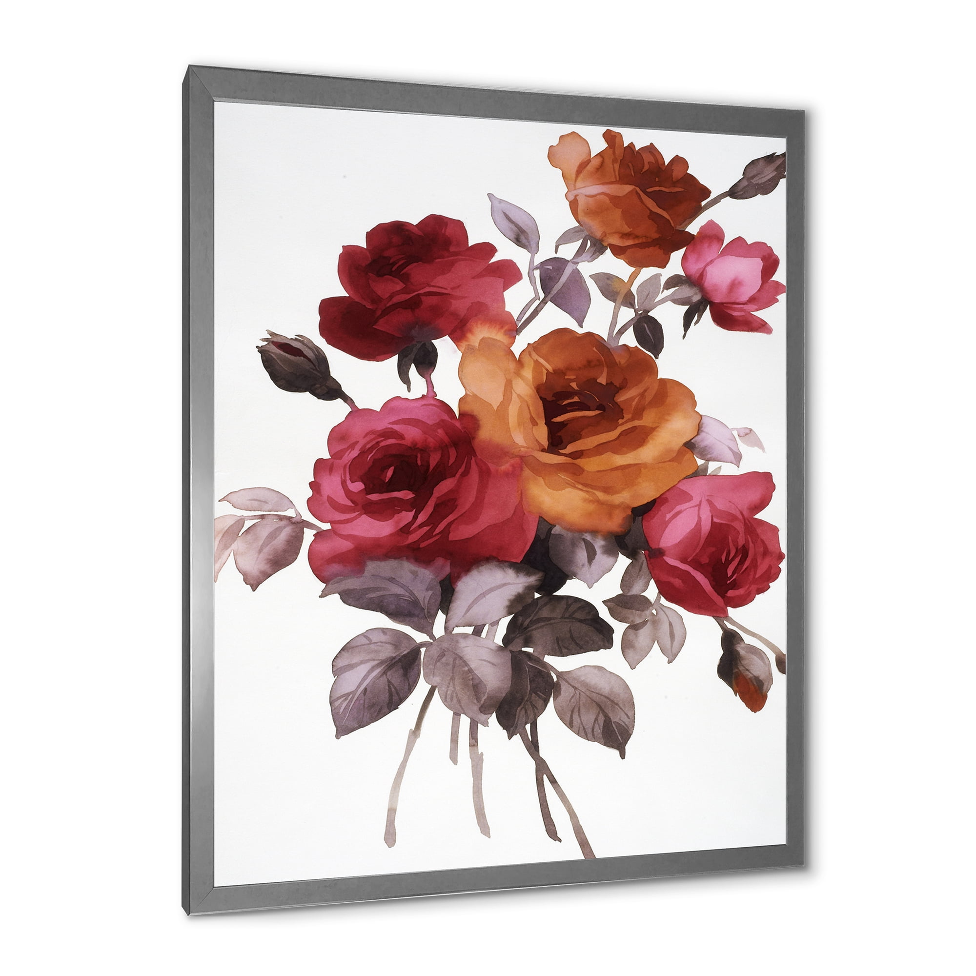 Designart 'Vintage Red and Orange Roses' Traditional Framed Art Print
