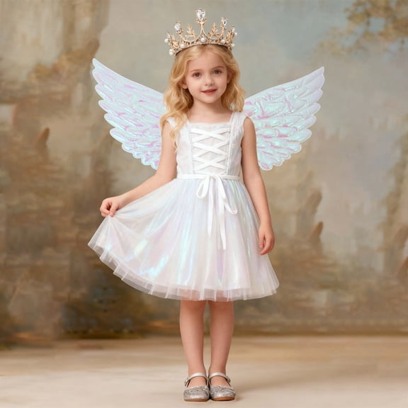 Kids Fairy Party Performance Play Dance Recital Girls Dress Up Outfit, White