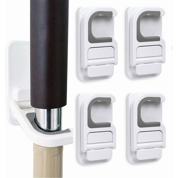 Tinkeep Paquete de 4 soportes para escobas, soporte para trapeador de montaje en pared, agarre para escoba y trapeador, autoadhesivo, sin perforación, antideslizante, mango para trapeador, organizador