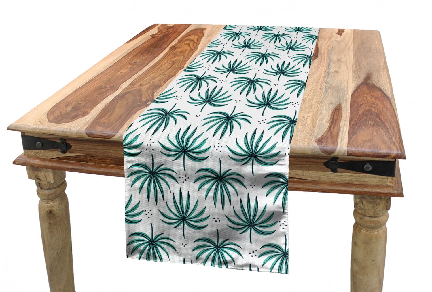 Exotic Table Runner, Palm Split Leaves Simplistic Pattern in Continuous Form, Dining Room