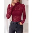 thumbnail image 4 of PRETTYGARDEN Womens Lace Long Sleeve Top Mesh Sheer Blouses Mock Neck See Through Slim Fitted Tops Fall Fashion Clothes, 4 of 8
