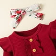 thumbnail image 6 of 0-3 Months 3 Pcs Newborn Baby Girl Clothes Infant Outifts Solid Long Sleeve Romper Floral Pant Set Cute Casual Fashion Fall Winter Baby Girl Clothes,Wine, 6 of 9