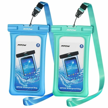 Mpow 2 Pack Floatable Waterproof Case, Dry Bag Cellphone Pouch for iPhone X/8/8 Plus/7/7 Plus, Google Pixel, LG, Samsung Galaxy and More (Blue&amp;Green)