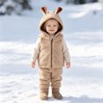 thumbnail image 3 of Girls Hooded Vest Soft Bunny Ear Design Zip Front Sleeveless Jacket (Khaki), 3 of 9