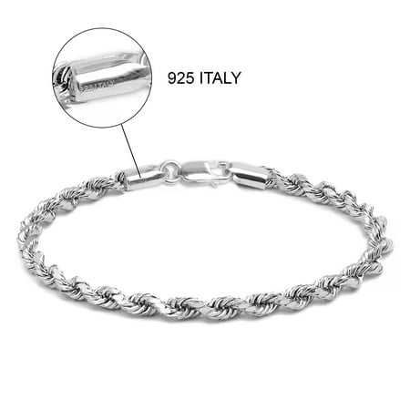 LeCalla 925 Sterling Silver Solid Italian Diamond-Cut 4MM Rope Chain Bracelets for Women and Men 8" Inches