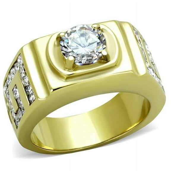 Alamode TK2045-11 Men IP Gold Stainless Steel Ring with AAA Grade CZ in Clear - Size 11