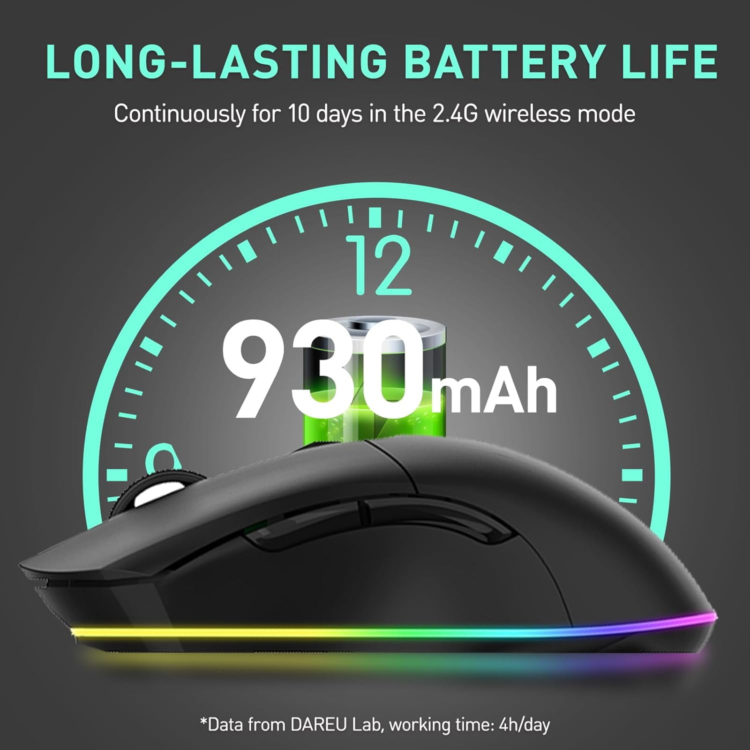 DAREU Dream Purple Wireless Gaming Mouse with Charging Dock Rechargeable RGB,12K DPI,7 Programmable Buttons High-Precision Sensor [300IPS] [1000Hz] for PC Notebook Mac