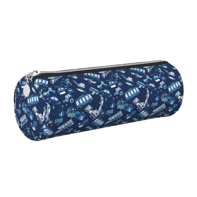 Disketp Blue Bus Estuche Organizador de Lápices de Cuero, Estuche de Oficina con Cremallera para Bolígrafo y Lápiz