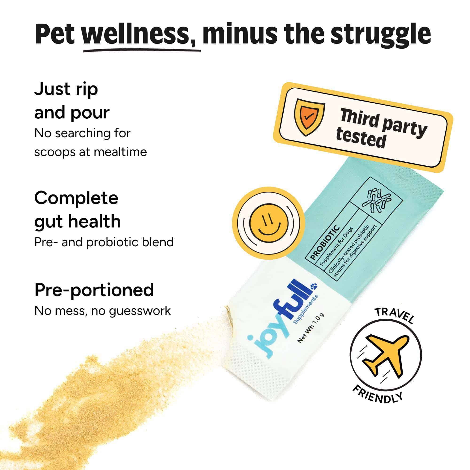 Joyfull Probiotic Powder for Dogs – Clinically Proven Strains for Diarrhea & Digestive Support – 30 Daily Packets with Beef Bone Broth