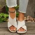 thumbnail image 6 of YgkuHd Women's Casual Wedge Sandals with Arch Support Thick Cushioned Footbed Adjustable Ankle Strap Peep Toe Beige,6.5, 6 of 9