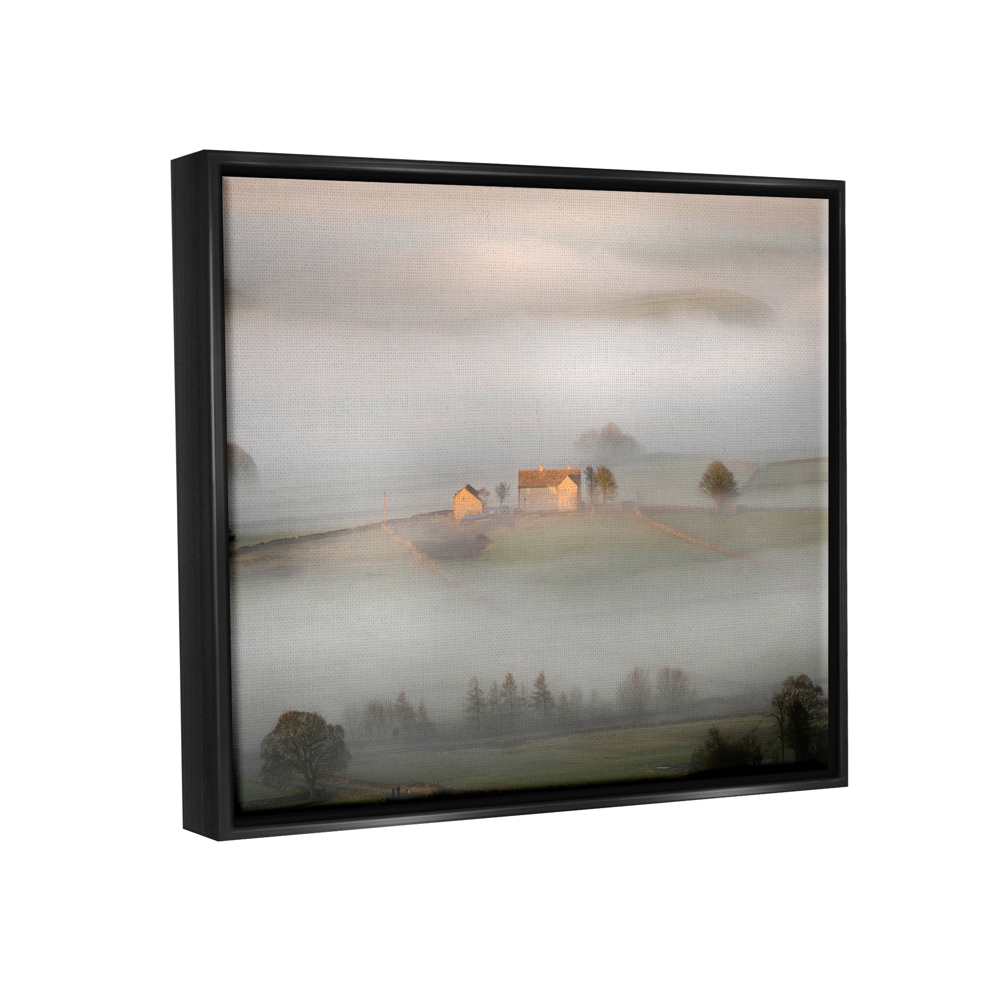 Stupell Industries Lone Misty Cottage Rural Fields Thick Fog Photograph Jet Black Floating Framed Canvas Print Wall Art, Design by James Dobson