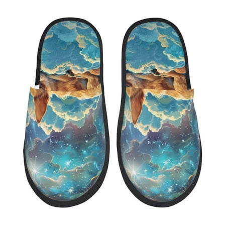 Balery Artistic Starry Sky Cloud Dog Slient Indoor Furry Fleece Comfort House Shoes Soft Non-Slip Home Shoes Cotton slippers House Slippers-- Large