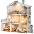 thumbnail image 3 of Robud Wooden Dollhouse, 6 Rooms, 29 Realistic Accessories, 4-6" Dolls, Nordic Style, Kids & Toddlers Gift, Ages 3+, 3 of 11