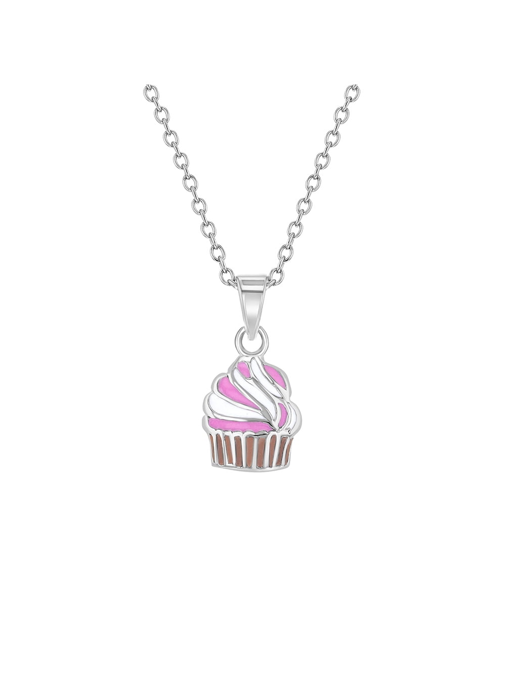 925 Sterling Silver 16' Girl's Cute Multicolor Cupcake Pendant Charm Necklace
