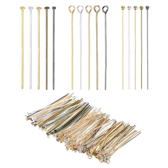 Uxcell Head Pins Set for Jewelry Making, 600 Pcs 3 Styles 1.77" Flat Head & Ball Head Pins & Eye Pins Findings for DIY Necklaces, Earrings, Bracelets Making Supplies (Mixed Colors)