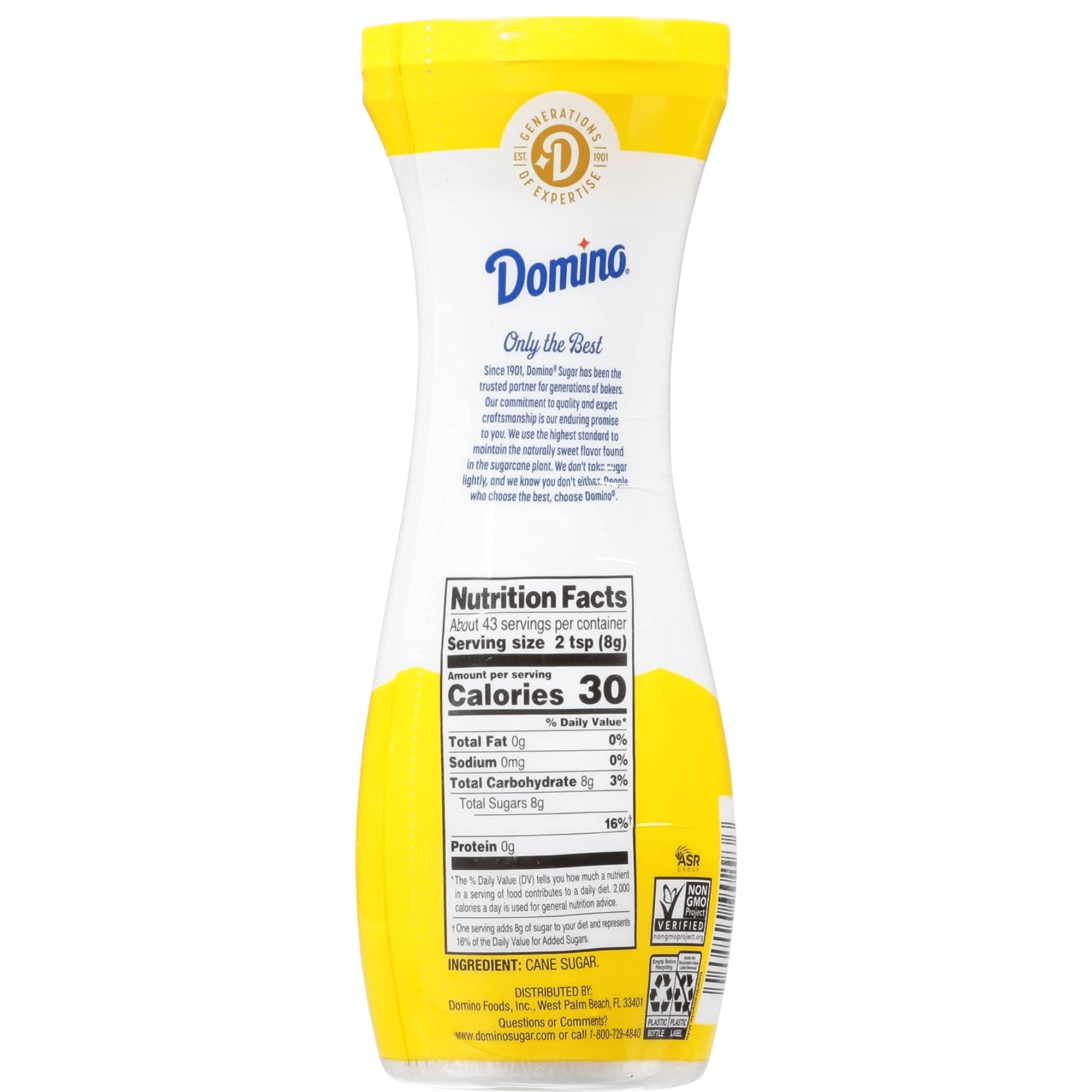 Domino White Sugar PURE CANE Sugar Quick Dissolve Superfine, 12 Ounce Canisters (Pack of 6 Wholesale Bulk Box)