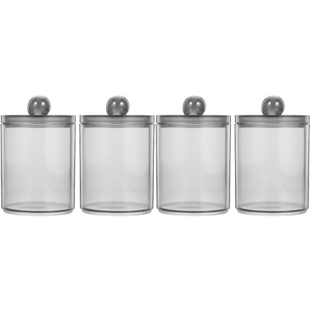OUNONA 4-Pack Clear Cotton Swab Storage Jars with Lids Bathroom and Vanity Cotton Swab Holders and Dispensers