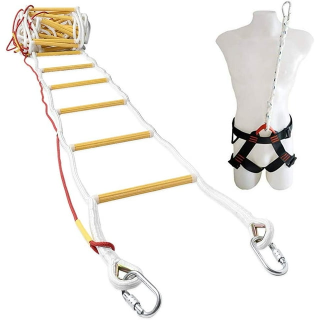 ISOP Rope Ladder Fire Escape Use | Emergency Exit Ladder 8/13/16/25/32 ft | Retractable Safety Rope Ladders with Carabiners – Lightweight & Compact | Multi Function | Reusable