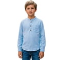 thumbnail image 3 of Boys Tshirts Kids Unisex Long Sleeve Button Up Cotton Linen Shirt Pocket Girls Tops Sky Blue 5-6 Years, 3 of 6