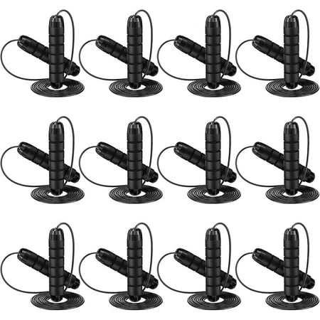 Junkin 12 Pieces Jump Ropes for Fitness with Ball Bearings Speed Jumping Adjustable Skipping Rope with Foam Handles Exercise Jump for Men Women Cardio Training