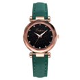 thumbnail image 1 of Reloj de pulsera de cuarzo con correa de cuero PU con esfera de cielo y estrellas de diamantes de imitación simples para mujer (verde), 1 of 3