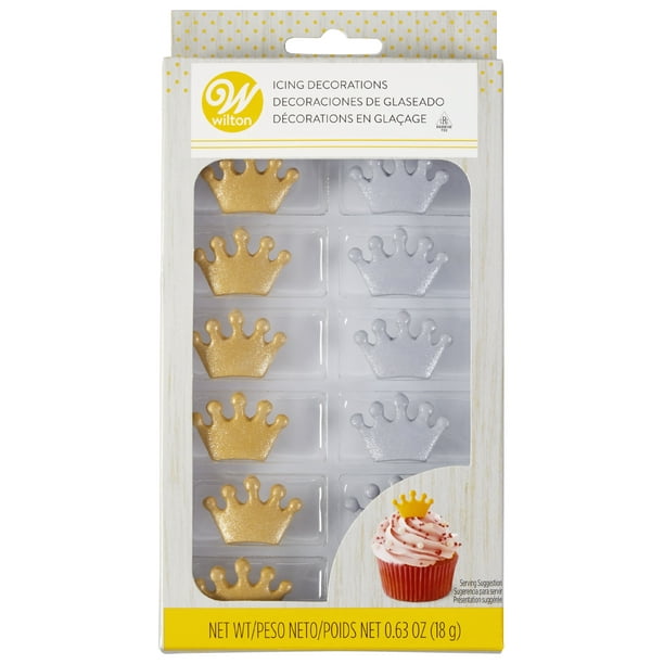 Wilton Gold and Silver Crown Icing Decorations, 12Count