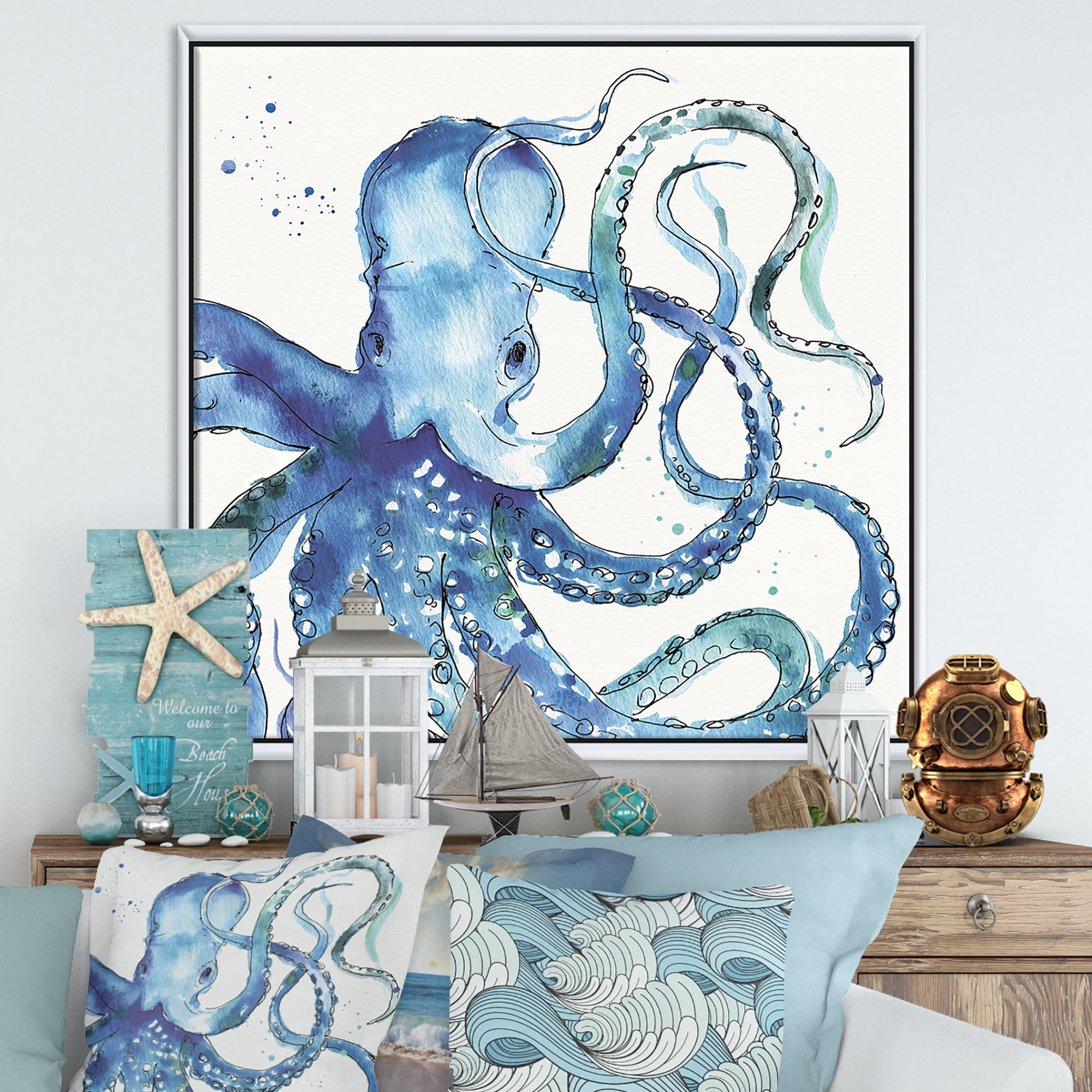 Designart ' Blue Deep Sea VIII ' Coastal Framed Canvas