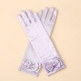 thumbnail image 2 of Bmisegm Solid Color Gloves for Girls Long Elbow Length with Bow Detail Embellished Wrist Party Accessory Long Gloves Purple One Size, 2 of 4