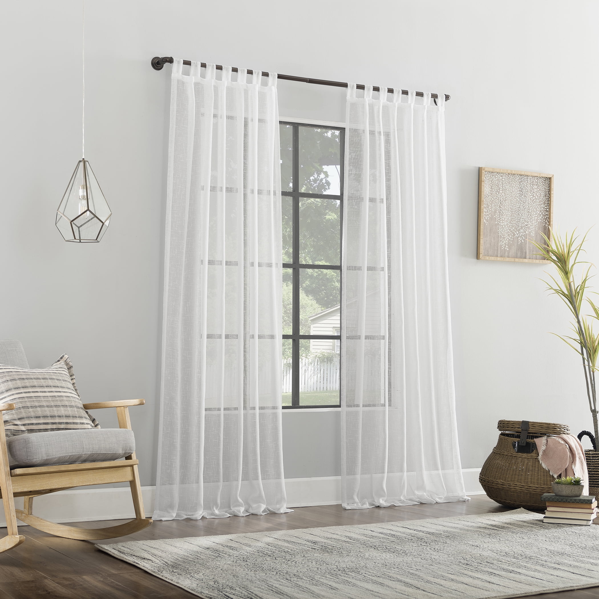 Archaeo Burlap Weave Linen Blend Tab Top Curtain, 50"x63", 50"x63", White