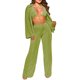 thumbnail image 3 of VISgogo Conjunto de Ropa de 3 Piezas para Mujer, Blusa de Color Sólido de Manga Larga con Cuello de Solapa + Sujetador + Pantalones de Pierna Ancha VISgogo moda, 3 of 9